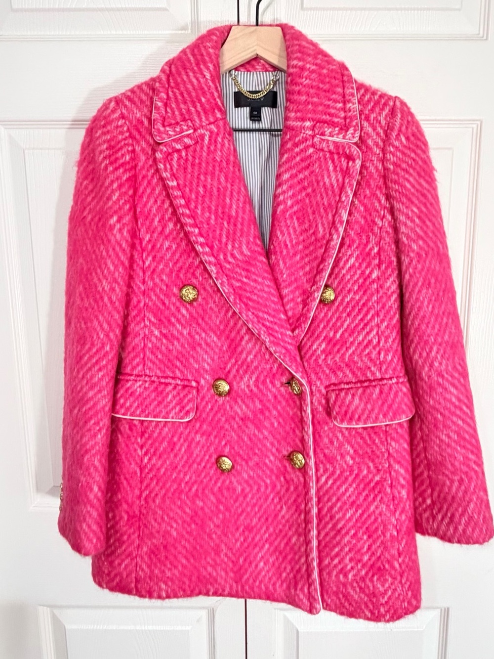 J.Crew Diamond Tweed herringbone Coat Pink Wool Alpaca Blazer Womens Size 0